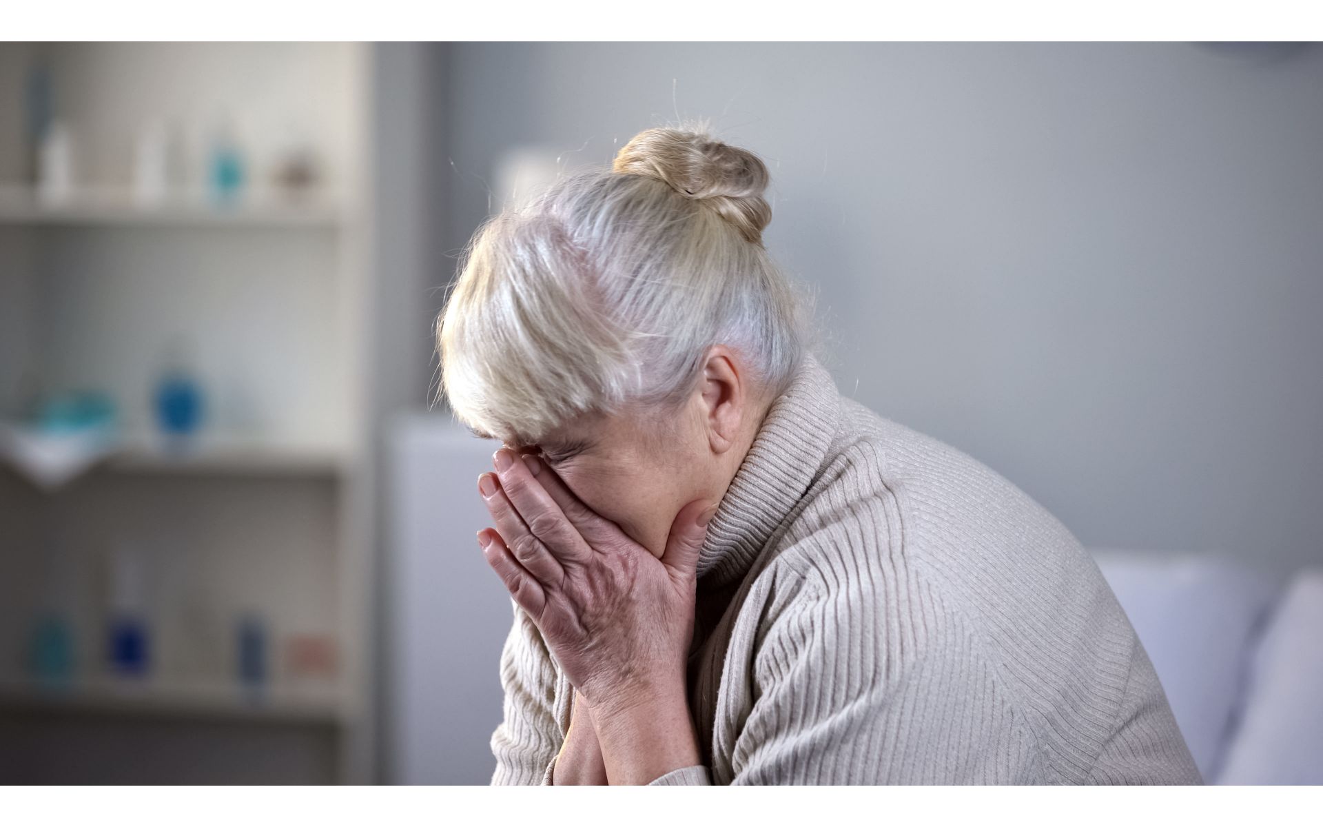 An older woman is upset. Cover image for article about being patient with older family members.
